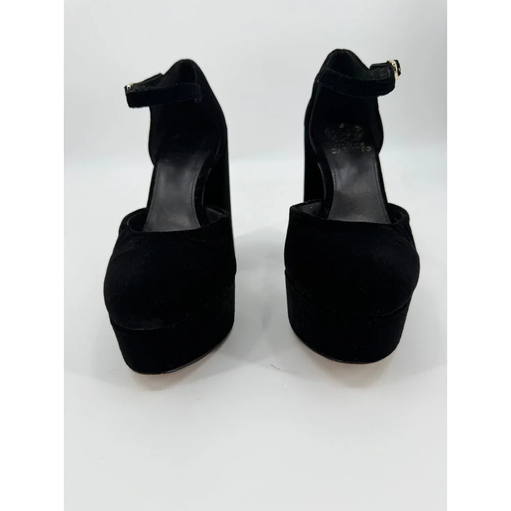Vince Camuto Black Velvet Platform Heels Ankle Strap Block Heel Pumps Size 6.5M